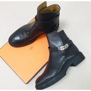 Hermes Black Leather Veo Ankle Boots Sz.38